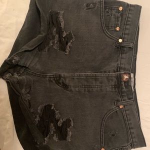 One Teaspoon Black Denim High Waisted Shorts